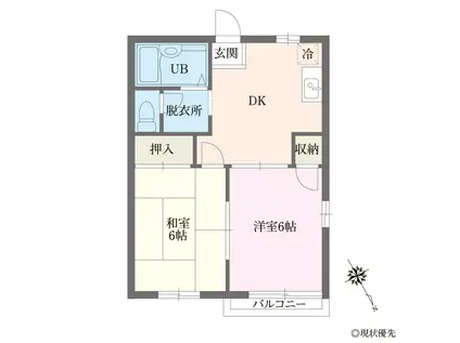 ガーデンハイツE棟(2DK/2階)の間取り写真