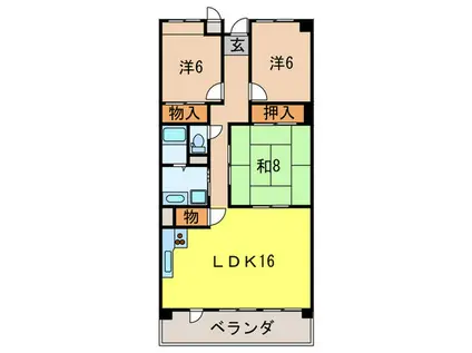 夙川リンデンハイム(3LDK/2階)の間取り写真