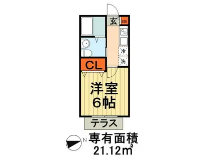 フェリオ仁戸名(1K/1階)の間取り写真