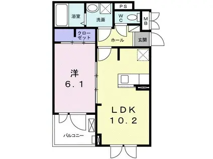 ユーキー・フカワ(1LDK/3階)の間取り写真