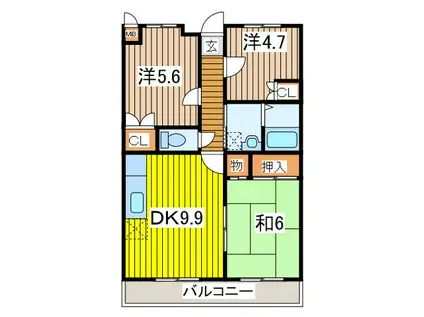 セブンハイツI(3DK/4階)の間取り写真