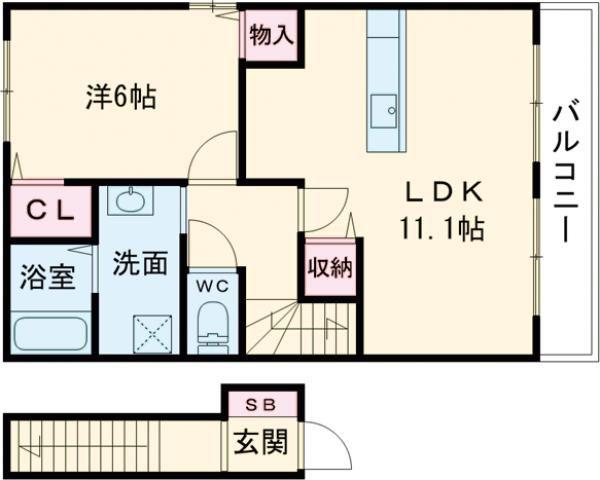 ベルフィオーレ(1LDK/2階)の間取り写真