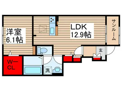 パレスアリオン佐倉II(1LDK/1階)の間取り写真