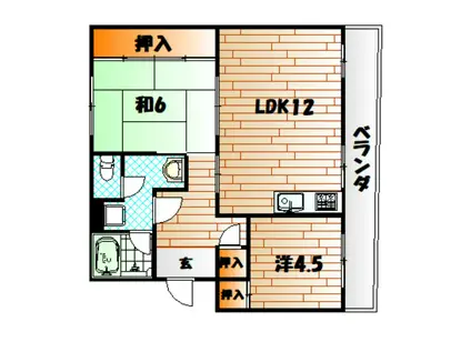 アブニール篠崎第一ビル(2LDK/4階)の間取り写真