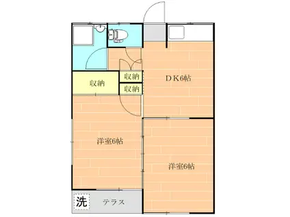 古閑ハイツ(2DK/1階)の間取り写真