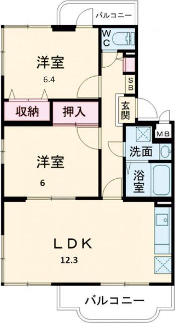 コーポ南風(2LDK/2階)の間取り写真