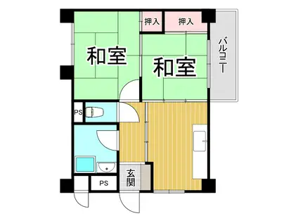 ビィラ甲風園(2DK/4階)の間取り写真