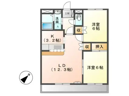 シャングリラ12(2LDK/1階)の間取り写真