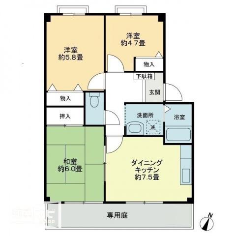 フォブール竹峰B(3DK/1階)の間取り写真