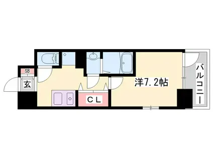 ウエストLAND白鷺(1K/6階)の間取り写真