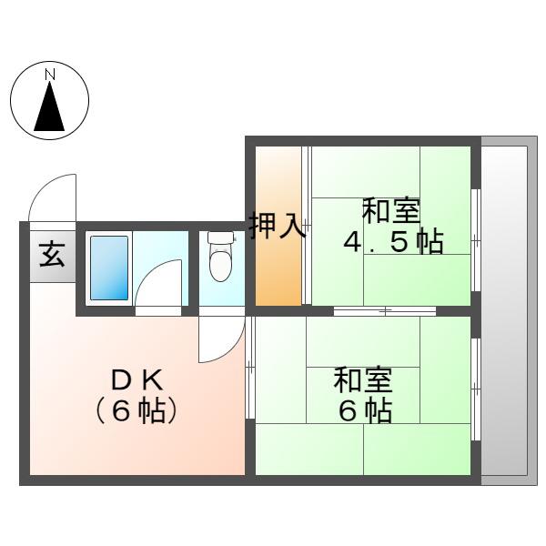 コーポ藤本(2DK/2階)の間取り写真