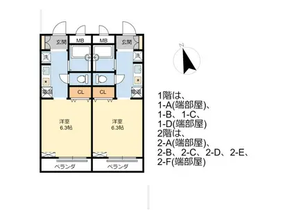 アミスタ花北(1K/1階)の間取り写真