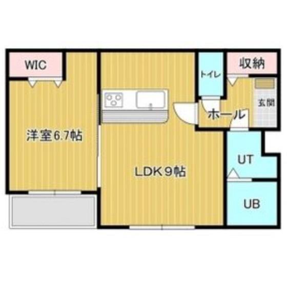 シュクル七重浜(1LDK/4階)の間取り写真