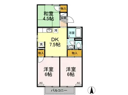 ドミール平野B棟(3DK/2階)の間取り写真