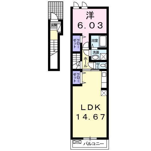 アムールメゾン林田(1LDK/2階)の間取り写真
