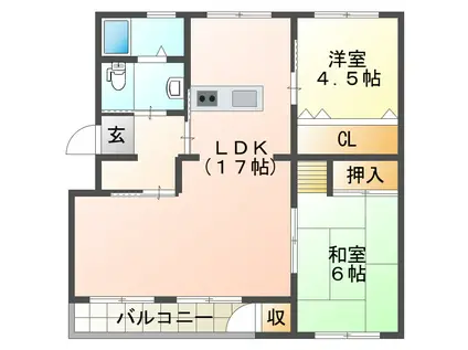 東垂水7号棟(2LDK/4階)の間取り写真