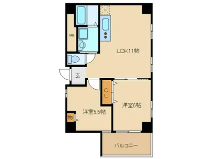 シャルレ十三II(2LDK/7階)の間取り写真