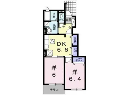 エレガンシア・ブローテII(2DK/1階)の間取り写真