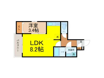 シェリム新瑞橋サウス(1LDK/1階)の間取り写真