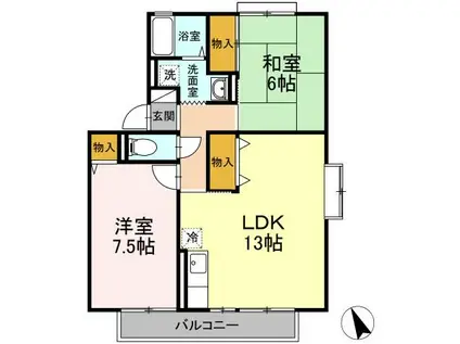 パークサイド城ヶ丘 B(2LDK/1階)の間取り写真