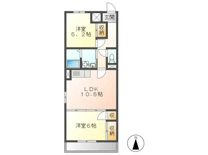 ソレアードⅡ(2LDK/5階)の間取り写真