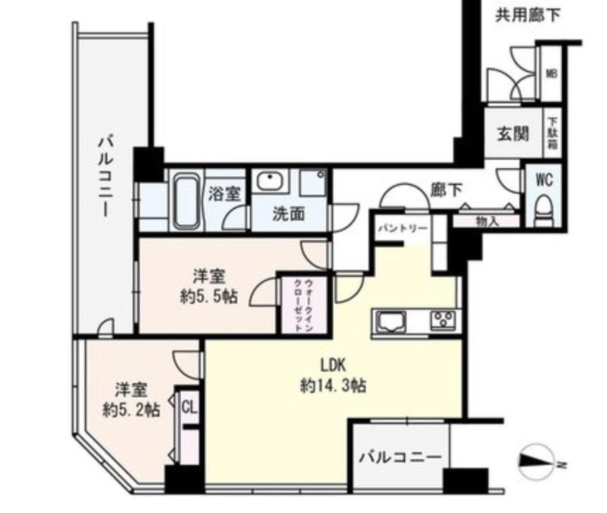 ディーグラフォート大阪NYタワーHIGOBASI(2LDK/14階)の間取り写真