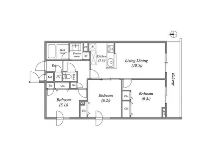 プライムガーデン若木(2LDK/2階)の間取り写真