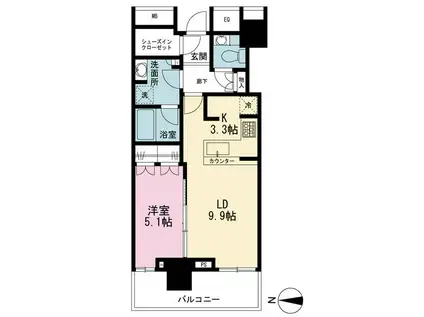 ザ・パークハウス晴海タワーズティアロレジデンス(1LDK/26階)の間取り写真