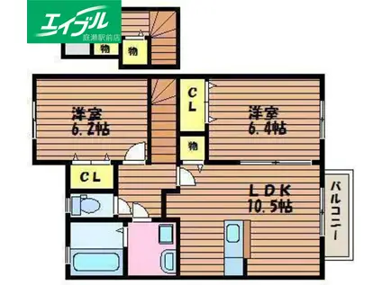 エルメゾン撫川(2LDK/2階)の間取り写真