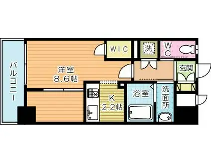 ERDE三萩野(1K/6階)の間取り写真