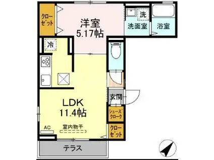 ラリュール江戸川I(1LDK/1階)の間取り写真