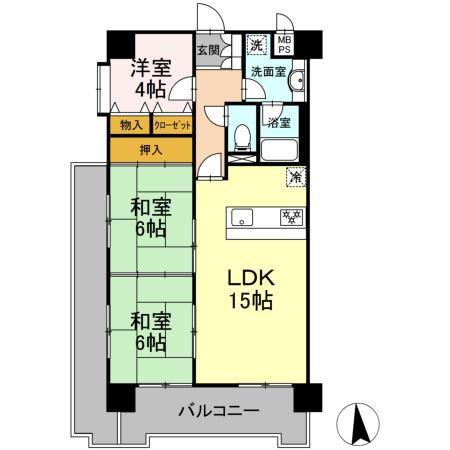 リバーサイド鈴木(3LDK/6階)の間取り写真