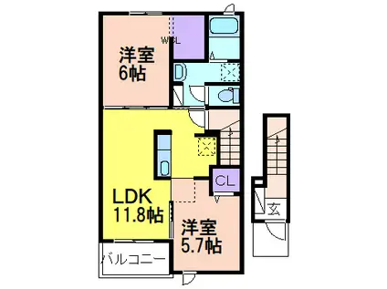 ファースト・リングV(2LDK/2階)の間取り写真
