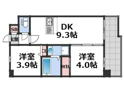 セレニテフラン谷町四丁目アリエ(2DK/6階)の間取り写真