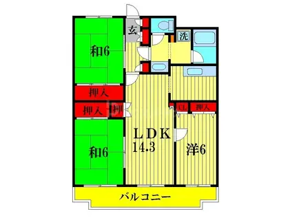 大金平ハイツ(3LDK/2階)の間取り写真