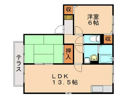 アジェリア B棟(2LDK/1階)の間取り写真