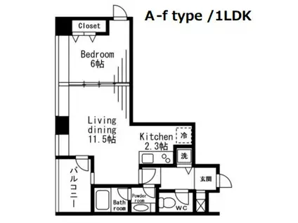 レジディアタワー麻布十番(1LDK/12階)の間取り写真