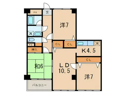 ブリージェ朝日ヶ丘(3LDK/2階)の間取り写真