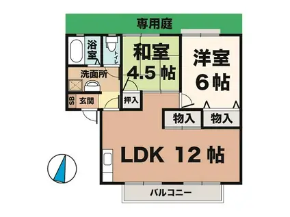 エステート桃山2(2LDK/1階)の間取り写真