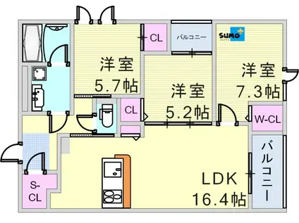 ラ ルーシュ(3LDK/1階)の間取り写真