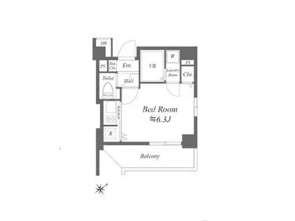 コスモリード月島(1K/4階)の間取り写真