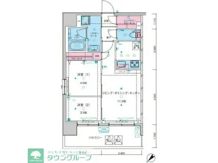 ジェノヴィア浅草Vスカイガーデン(2LDK/6階)の間取り写真