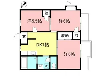 シャルム2A棟(3DK/1階)の間取り写真