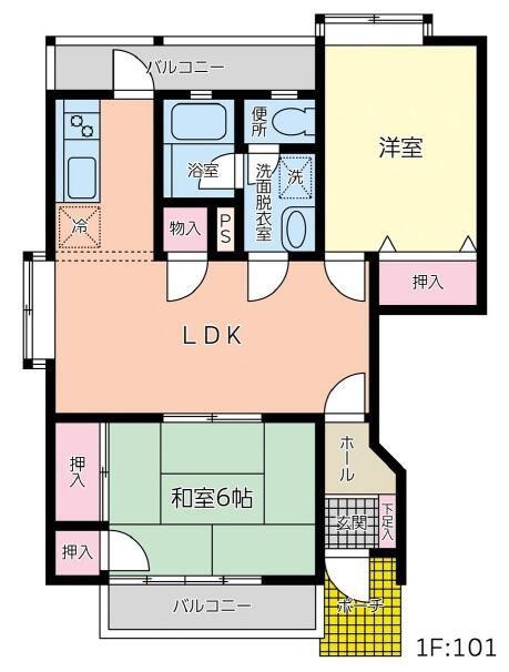 クレアハイツ(2LDK/1階)の間取り写真