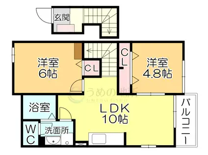 ハイグランツB(2LDK/2階)の間取り写真