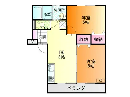 ウィング八幡(2DK/2階)の間取り写真