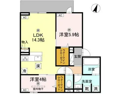 クラシスト苅田ウエスト(2LDK/1階)の間取り写真