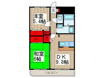 ジェンティール(2DK/1階)の間取り写真