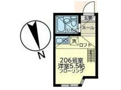 ユナイト南太田ジヴェルニー(ワンルーム/2階)の間取り写真