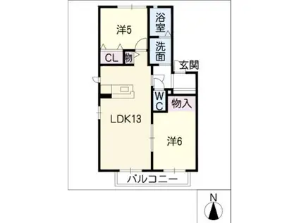 ディアスKII(2LDK/2階)の間取り写真